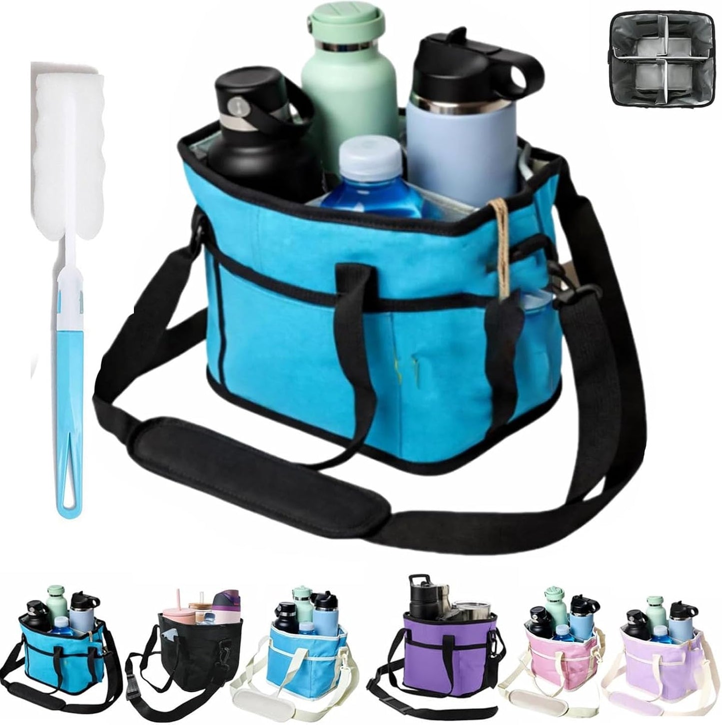 Family Size 4-Compartment Drink Carrier Bag for Coffee Cups & Tumblers, 2026 Upgrade Multiple Compartment Drink Bag Carrier, with No-Spill Base and Adjustable Strap, for Outings & Daily Use (Black)