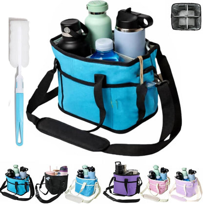 Family Size 4-Compartment Drink Carrier Bag for Coffee Cups & Tumblers, 2026 Upgrade Multiple Compartment Drink Bag Carrier, with No-Spill Base and Adjustable Strap, for Outings & Daily Use (Black)