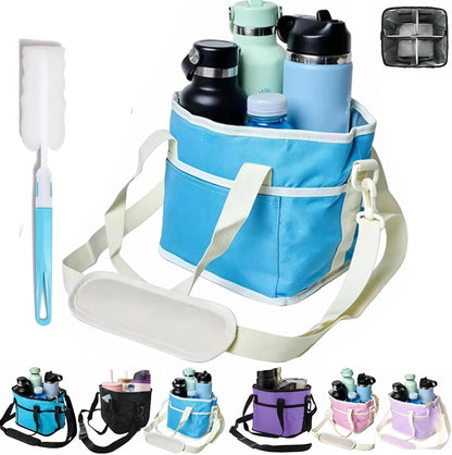 Family Size 4-Compartment Drink Carrier Bag for Coffee Cups & Tumblers, 2026 Upgrade Multiple Compartment Drink Bag Carrier, with No-Spill Base and Adjustable Strap, for Outings & Daily Use (Black)