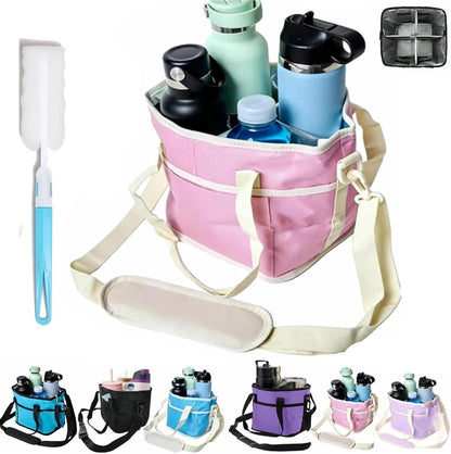 Family Size 4-Compartment Drink Carrier Bag for Coffee Cups & Tumblers, 2026 Upgrade Multiple Compartment Drink Bag Carrier, with No-Spill Base and Adjustable Strap, for Outings & Daily Use (Black)