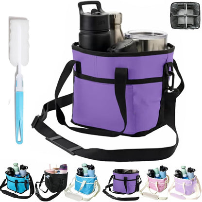 Family Size 4-Compartment Drink Carrier Bag for Coffee Cups & Tumblers, 2026 Upgrade Multiple Compartment Drink Bag Carrier, with No-Spill Base and Adjustable Strap, for Outings & Daily Use (Black)