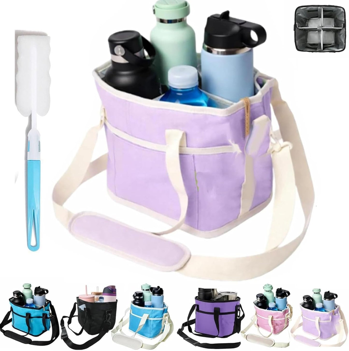 Family Size 4-Compartment Drink Carrier Bag for Coffee Cups & Tumblers, 2026 Upgrade Multiple Compartment Drink Bag Carrier, with No-Spill Base and Adjustable Strap, for Outings & Daily Use (Black)