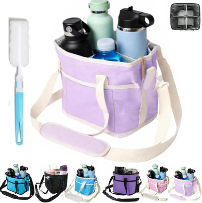 Family Size 4-Compartment Drink Carrier Bag for Coffee Cups & Tumblers, 2026 Upgrade Multiple Compartment Drink Bag Carrier, with No-Spill Base and Adjustable Strap, for Outings & Daily Use (Black)