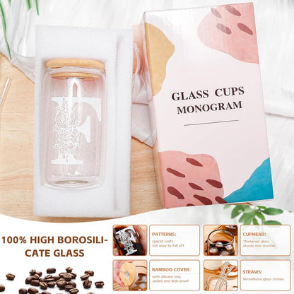 Christmas Gifts for Women: Initial Glass Cup as Office Graduation Memorial Holiday Personalized Gifts - for Mom Grandma Wife Girlfriend Sister Daughter Friend Christmas Gifts - F Aesthetic Cup