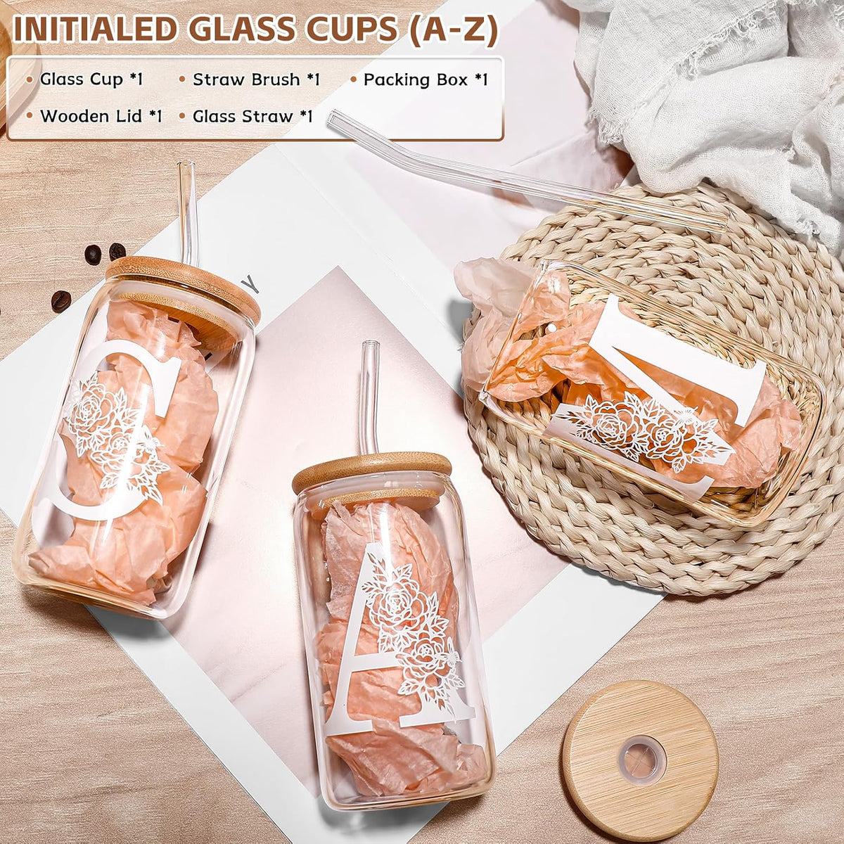 Christmas Gifts for Women: Initial Glass Cup as Office Graduation Memorial Holiday Personalized Gifts - for Mom Grandma Wife Girlfriend Sister Daughter Friend Christmas Gifts - F Aesthetic Cup