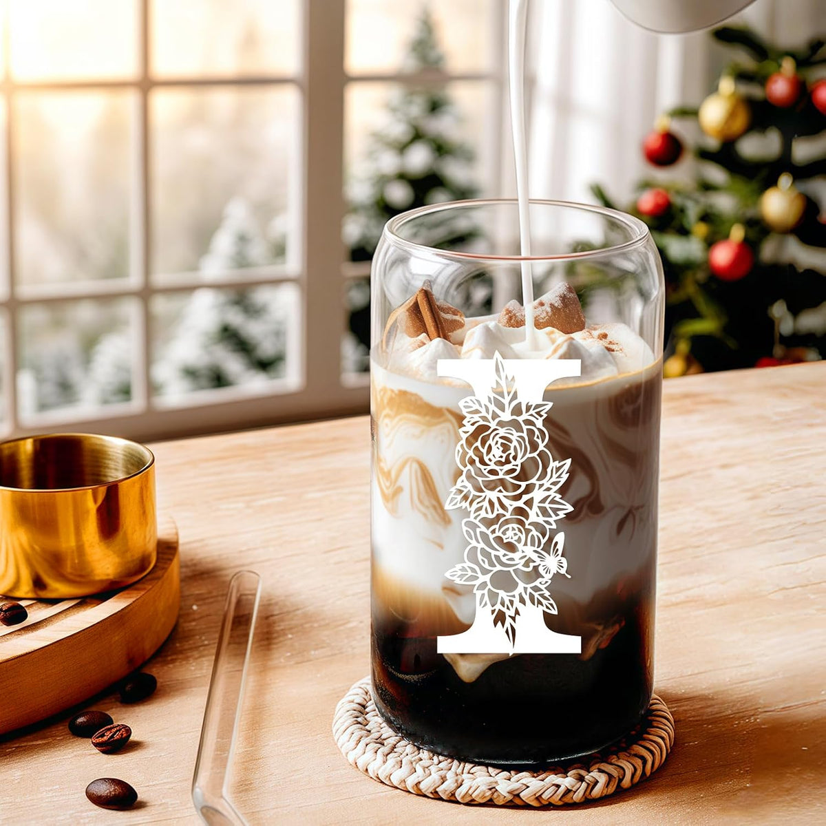 Christmas Gifts for Women: Initial Glass Cup as Office Graduation Memorial Holiday Personalized Gifts - for Mom Grandma Wife Girlfriend Sister Daughter Friend Christmas Gifts - F Aesthetic Cup