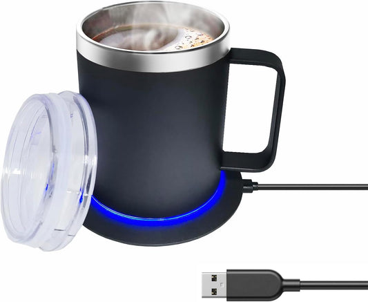 USB Coffee Tea Mug Warmer Set with 12oz Insulated Cup 131-140°F