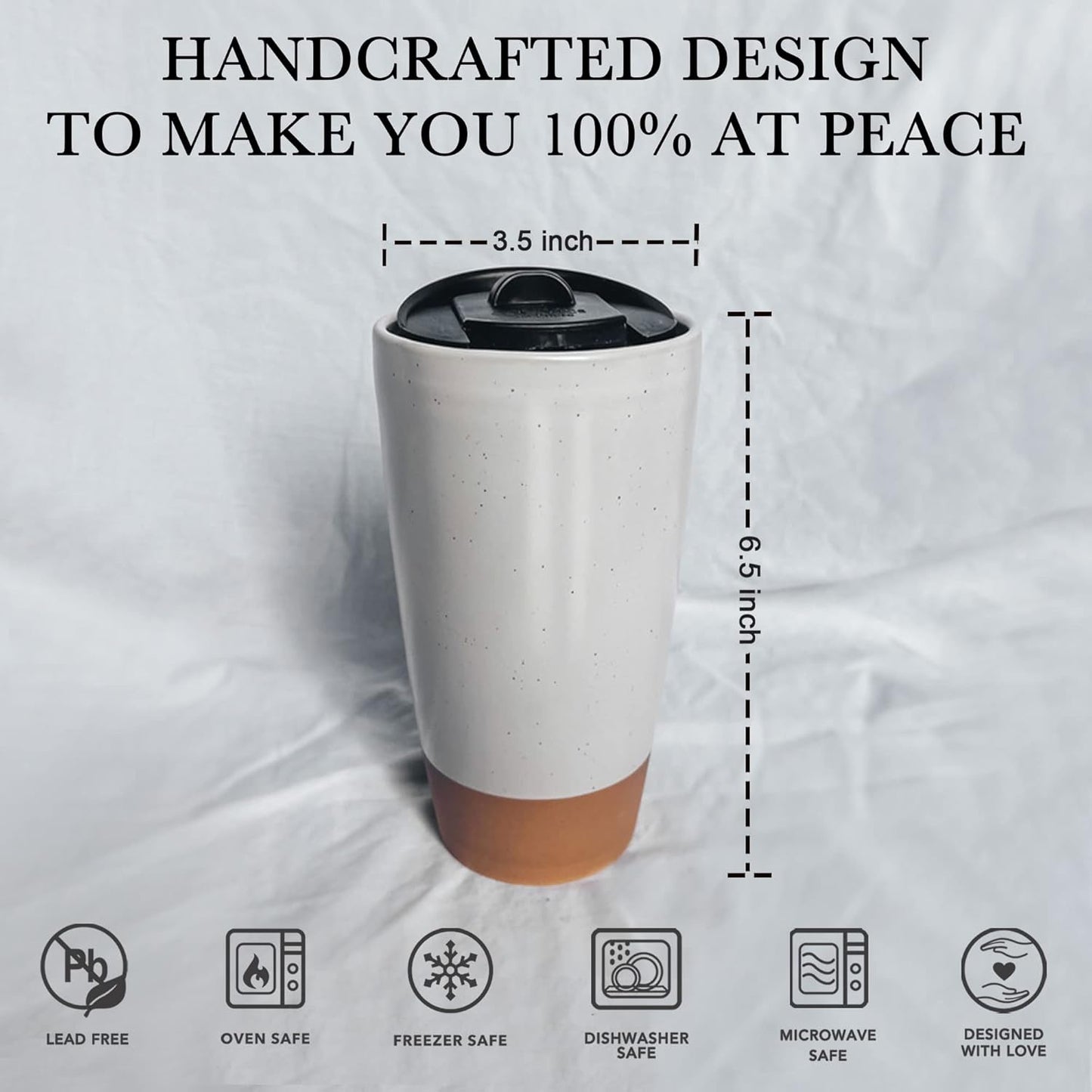Double Wall Ceramic Coffee Travel Mug with Lid, 14 oz, Portable, Microwave, Dishwasher Safe, Insulated Reusable Tall Cup, Splash Resistant Lid - To Go Tumbler for Car Cup Holder, Dusty Blue