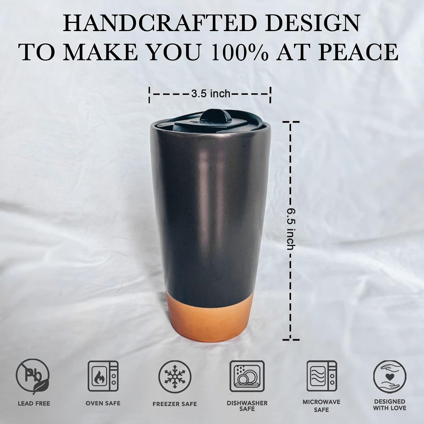 Double Wall Ceramic Coffee Travel Mug with Lid, 14 oz, Portable, Microwave, Dishwasher Safe, Insulated Reusable Tall Cup, Splash Resistant Lid - To Go Tumbler for Car Cup Holder, Dusty Blue