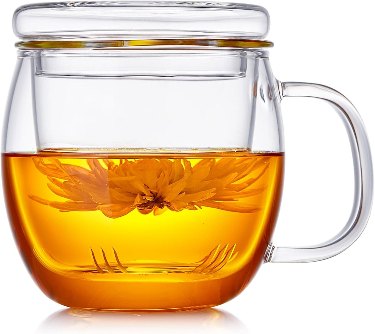 Glass Tea Cup with Infuser and Lid, 17.6oz/520ml Large Borosilicate Teacup,Tea Glass, Clear Mug for Loose Leaf Tea, Blooming Tea, Microwave & Dishwasher Safe - Tea Maker Gift for Birthday.