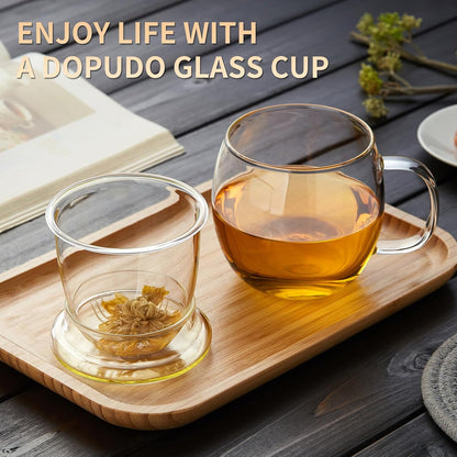 Glass Tea Cup with Infuser and Lid, 17.6oz/520ml Large Borosilicate Teacup,Tea Glass, Clear Mug for Loose Leaf Tea, Blooming Tea, Microwave & Dishwasher Safe - Tea Maker Gift for Birthday.