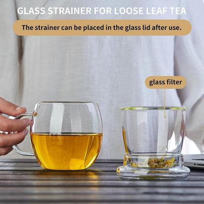 Glass Tea Cup with Infuser and Lid, 17.6oz/520ml Large Borosilicate Teacup,Tea Glass, Clear Mug for Loose Leaf Tea, Blooming Tea, Microwave & Dishwasher Safe - Tea Maker Gift for Birthday.