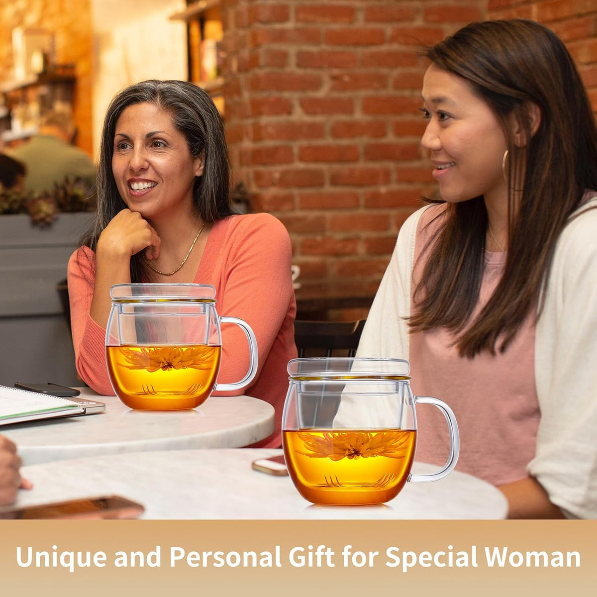 Glass Tea Cup with Infuser and Lid, 17.6oz/520ml Large Borosilicate Teacup,Tea Glass, Clear Mug for Loose Leaf Tea, Blooming Tea, Microwave & Dishwasher Safe - Tea Maker Gift for Birthday.