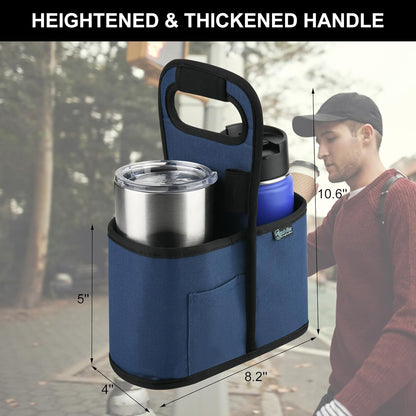 Drink Carrier with Handle for Delivery Reusable Insulated Coffee Cup Carrier Portable Cup Holder with Handle Organizer Tote Bag for Hot & Cold Drinks (2 Cup, Blue)