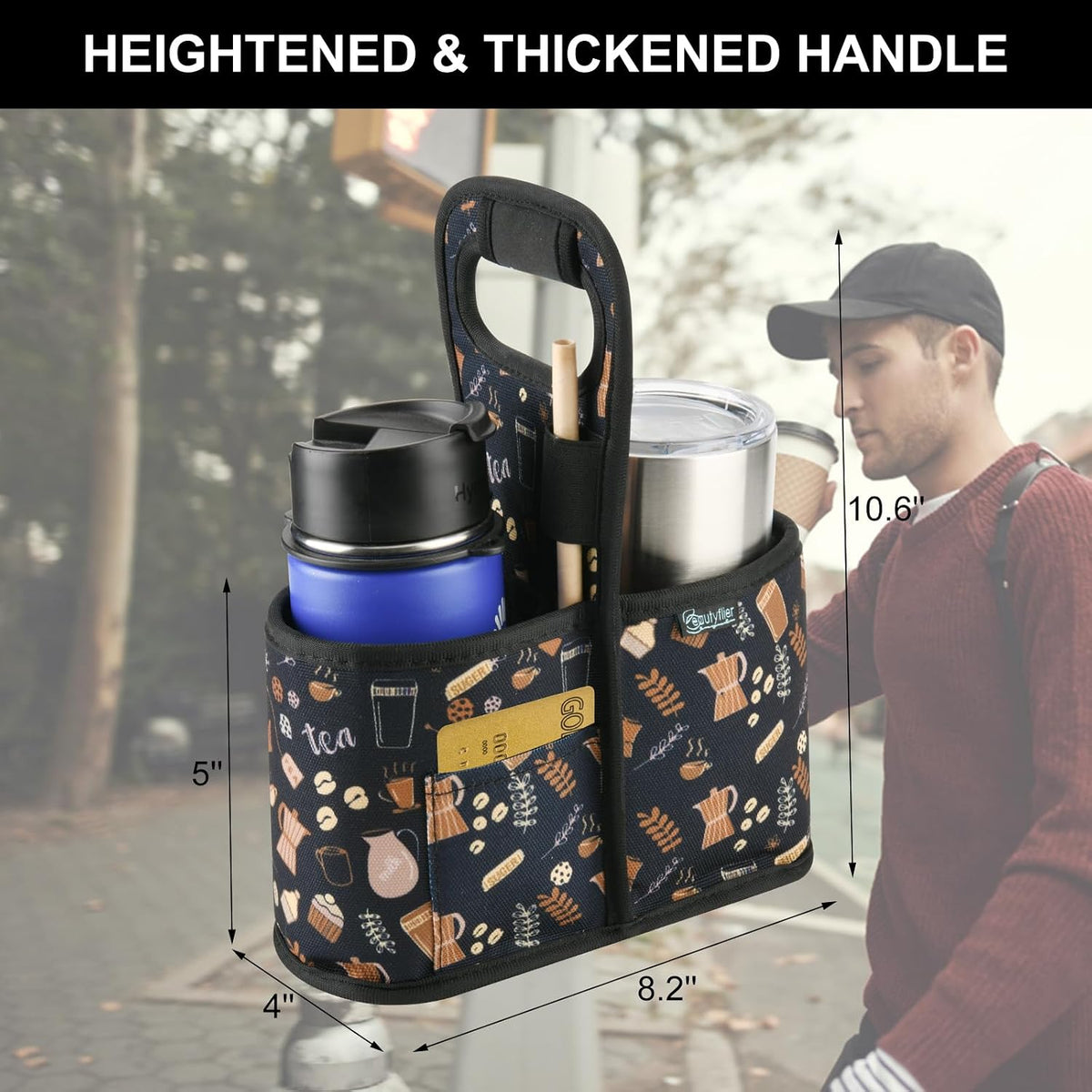 Drink Carrier with Handle for Delivery Reusable Insulated Coffee Cup Carrier Portable Cup Holder with Handle Organizer Tote Bag for Hot & Cold Drinks (2 Cup, Blue)