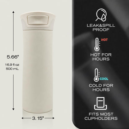 17 oz Leakproof Insulated Travel Coffee Mug with One-Hand Lid