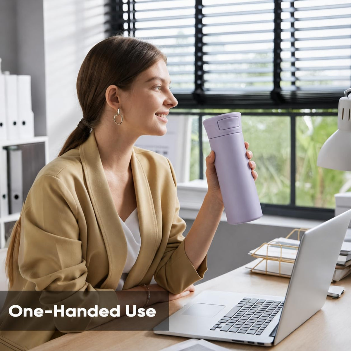 17 oz Leakproof Insulated Travel Coffee Mug with One-Hand Lid