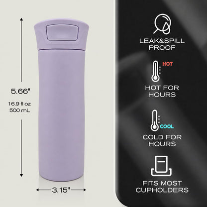 17 oz Leakproof Insulated Travel Coffee Mug with One-Hand Lid
