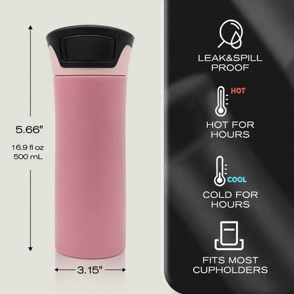 17 oz Leakproof Insulated Travel Coffee Mug with One-Hand Lid