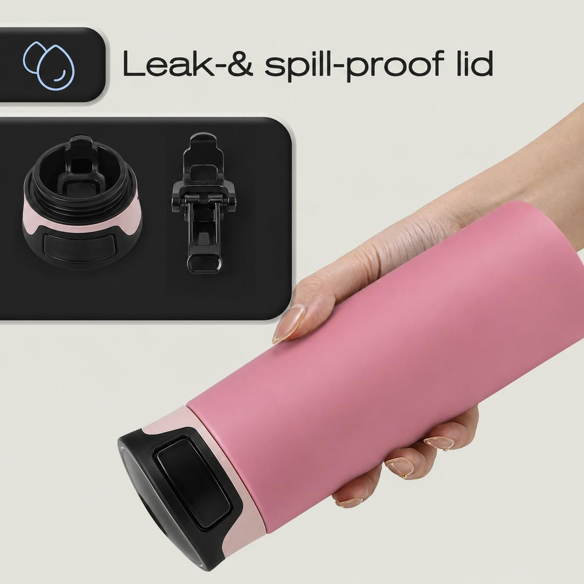 17 oz Leakproof Insulated Travel Coffee Mug with One-Hand Lid
