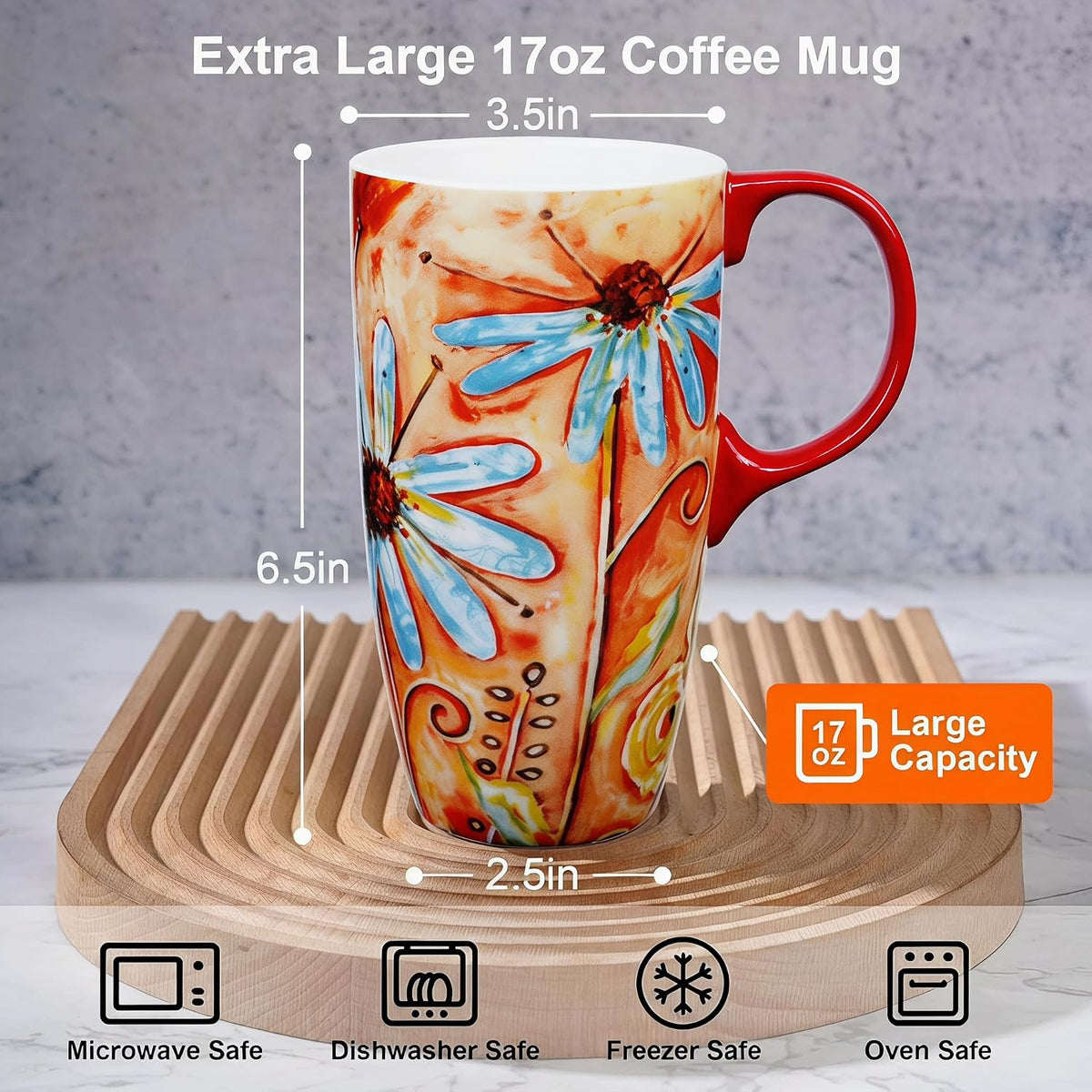 17oz Ceramic Travel Mug with Lid & Handle, Ceramic Coffee Mug | Woodland Forest Ceramic Coffee Mug, Nature Inspired Botanical Travel Cup, Microwave & Dishwasher Safe, Gift Box Included