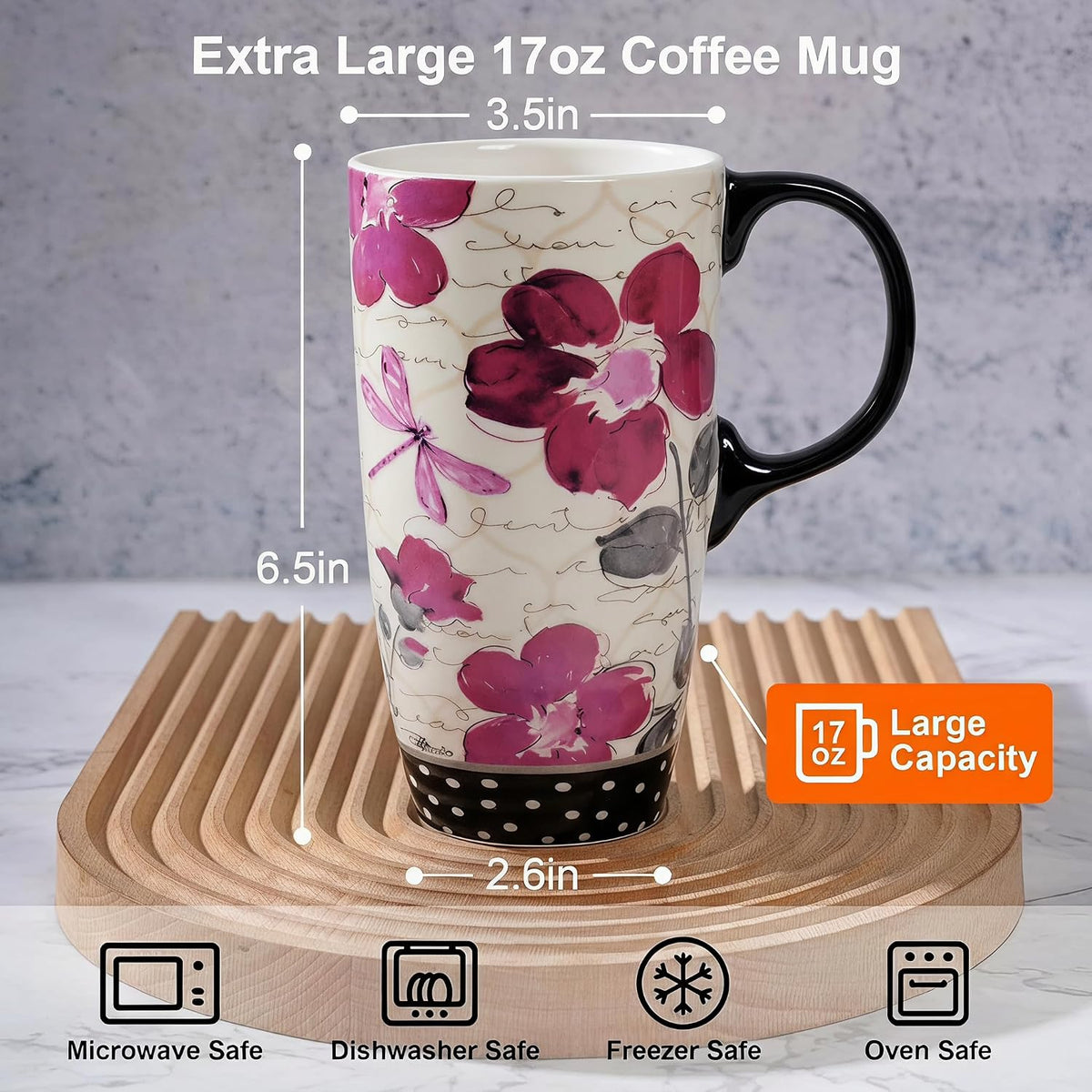 17oz Ceramic Travel Mug with Lid & Handle, Ceramic Coffee Mug | Woodland Forest Ceramic Coffee Mug, Nature Inspired Botanical Travel Cup, Microwave & Dishwasher Safe, Gift Box Included