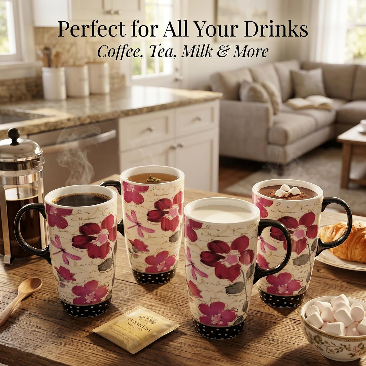 17oz Ceramic Travel Mug with Lid & Handle, Ceramic Coffee Mug | Woodland Forest Ceramic Coffee Mug, Nature Inspired Botanical Travel Cup, Microwave & Dishwasher Safe, Gift Box Included