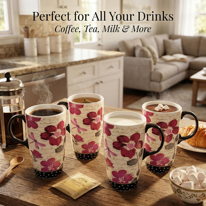 17oz Ceramic Travel Mug with Lid & Handle, Ceramic Coffee Mug | Woodland Forest Ceramic Coffee Mug, Nature Inspired Botanical Travel Cup, Microwave & Dishwasher Safe, Gift Box Included