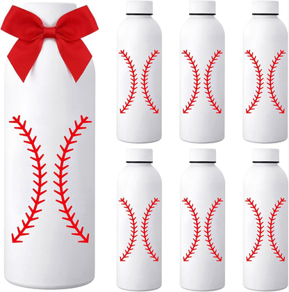 6 Pcs Softball Team Gifts Water Bottles Bulk 17 oz Softball Party Favors Decorations Stainless Steel Sports Tumblers with Bow Vacuum Insulated Reusable Leakproof Bottles for Birthday Father