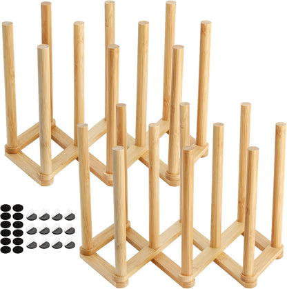 2 Pack Wooden Bottle Drying Rack - Retractable Bamboo Dish Drying Rack Stand for Water Bottles, Baby Bottles, Sippy Cups, Reusable Bags, Plates, Cutting Boards - Kitchen Counter Organizer