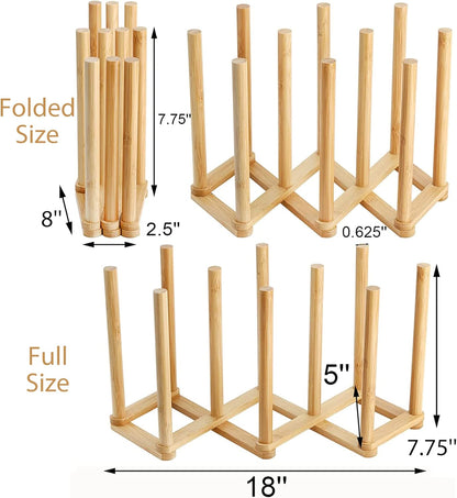 2 Pack Wooden Bottle Drying Rack - Retractable Bamboo Dish Drying Rack Stand for Water Bottles, Baby Bottles, Sippy Cups, Reusable Bags, Plates, Cutting Boards - Kitchen Counter Organizer