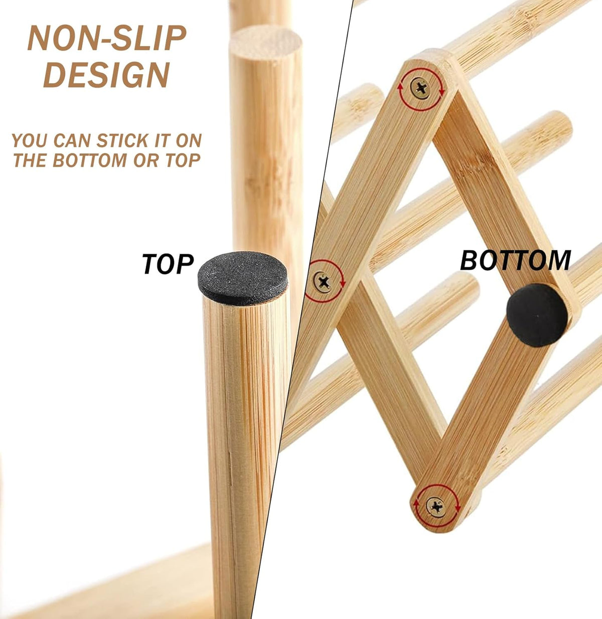 2 Pack Wooden Bottle Drying Rack - Retractable Bamboo Dish Drying Rack Stand for Water Bottles, Baby Bottles, Sippy Cups, Reusable Bags, Plates, Cutting Boards - Kitchen Counter Organizer