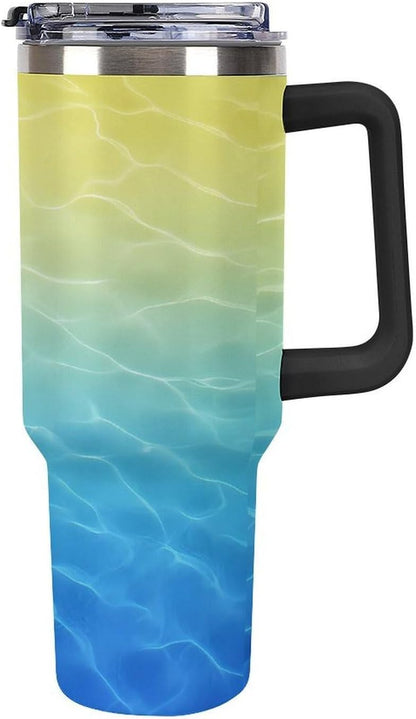 Leakproof Car Cup Vacuum Sealed With Lid For Office Crystal Clear Blue Water Ripple Print Drinkware Light Rose Red-style-5 - Colors F