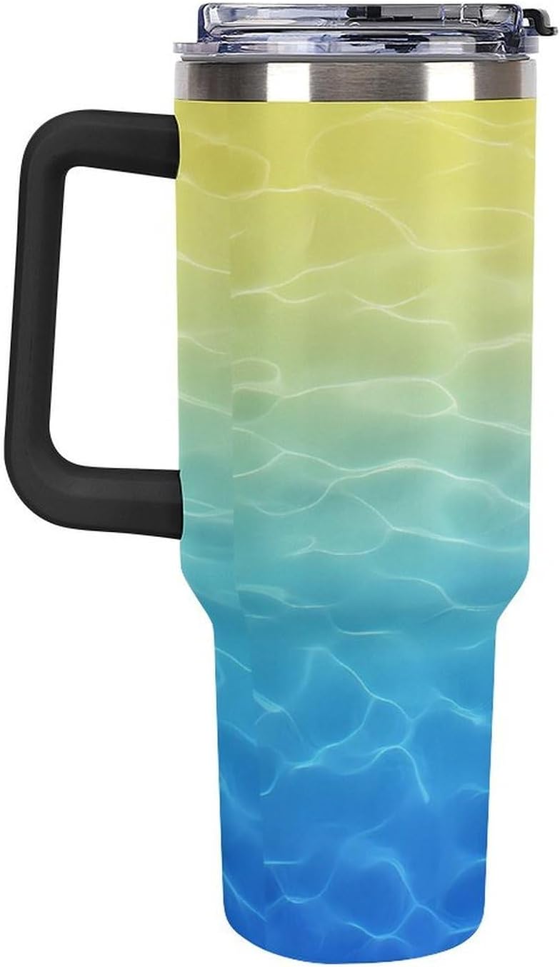 Leakproof Car Cup Vacuum Sealed With Lid For Office Crystal Clear Blue Water Ripple Print Drinkware Light Rose Red-style-5 - Colors F