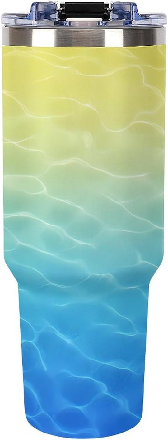 Leakproof Car Cup Vacuum Sealed With Lid For Office Crystal Clear Blue Water Ripple Print Drinkware Light Rose Red-style-5 - Colors F