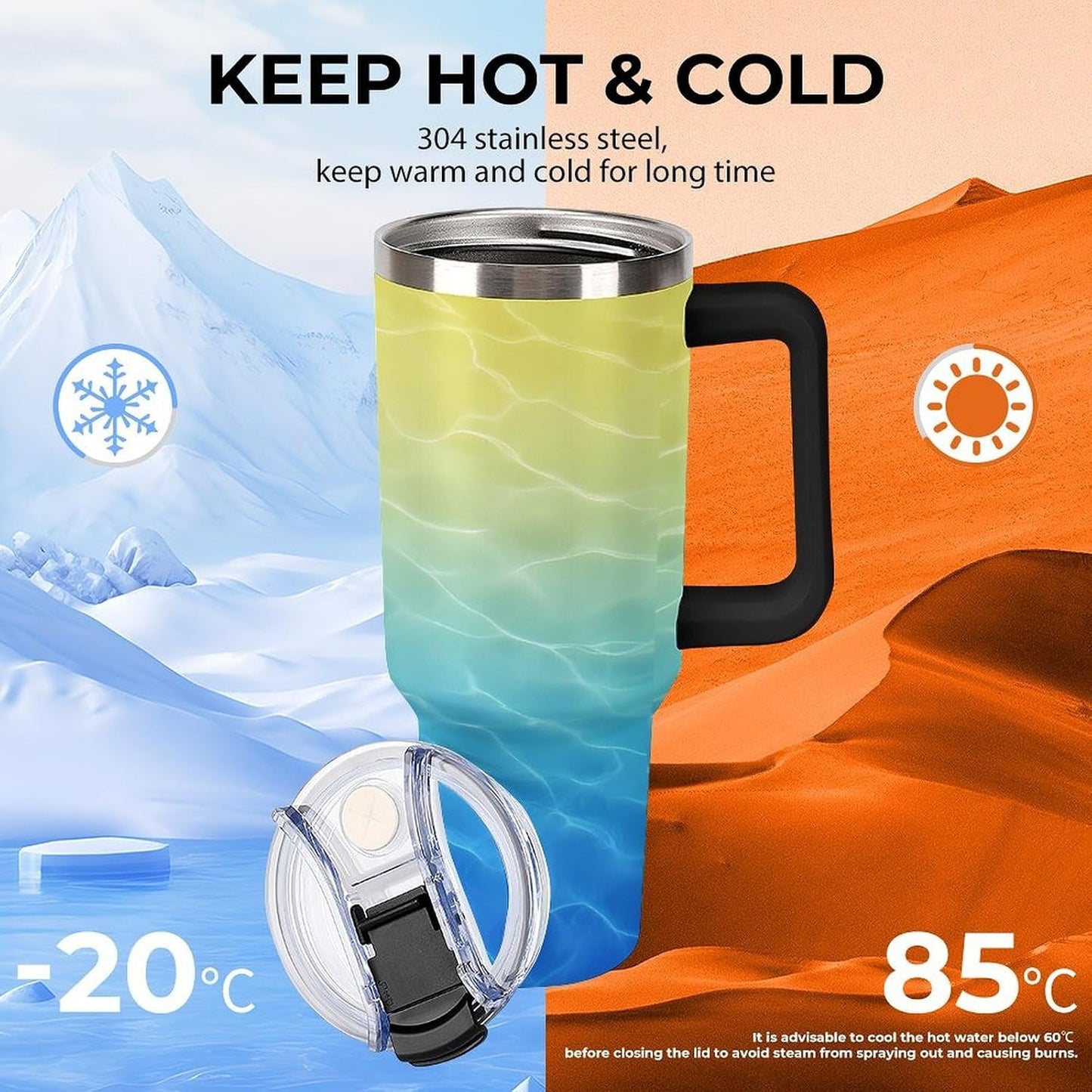 Leakproof Car Cup Vacuum Sealed With Lid For Office Crystal Clear Blue Water Ripple Print Drinkware Light Rose Red-style-5 - Colors F