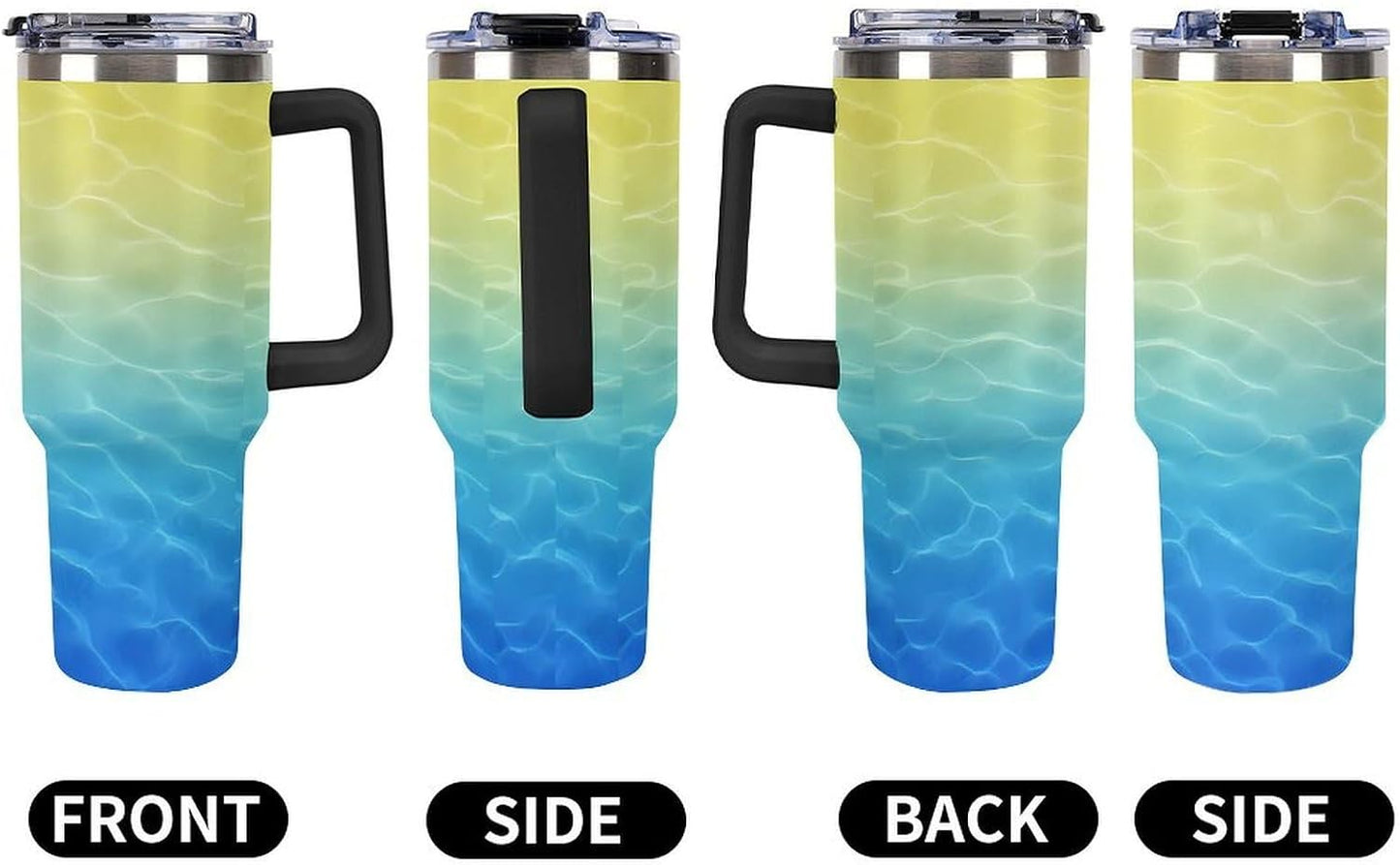 Leakproof Car Cup Vacuum Sealed With Lid For Office Crystal Clear Blue Water Ripple Print Drinkware Light Rose Red-style-5 - Colors F