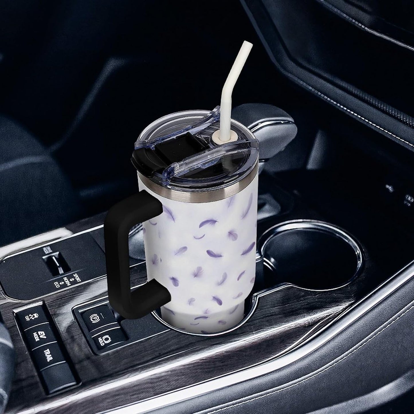 Leakproof Car Cup Vacuum Sealed With Lid For Office Crystal Clear Blue Water Ripple Print Drinkware Light Rose Red-style-5 - Colors F