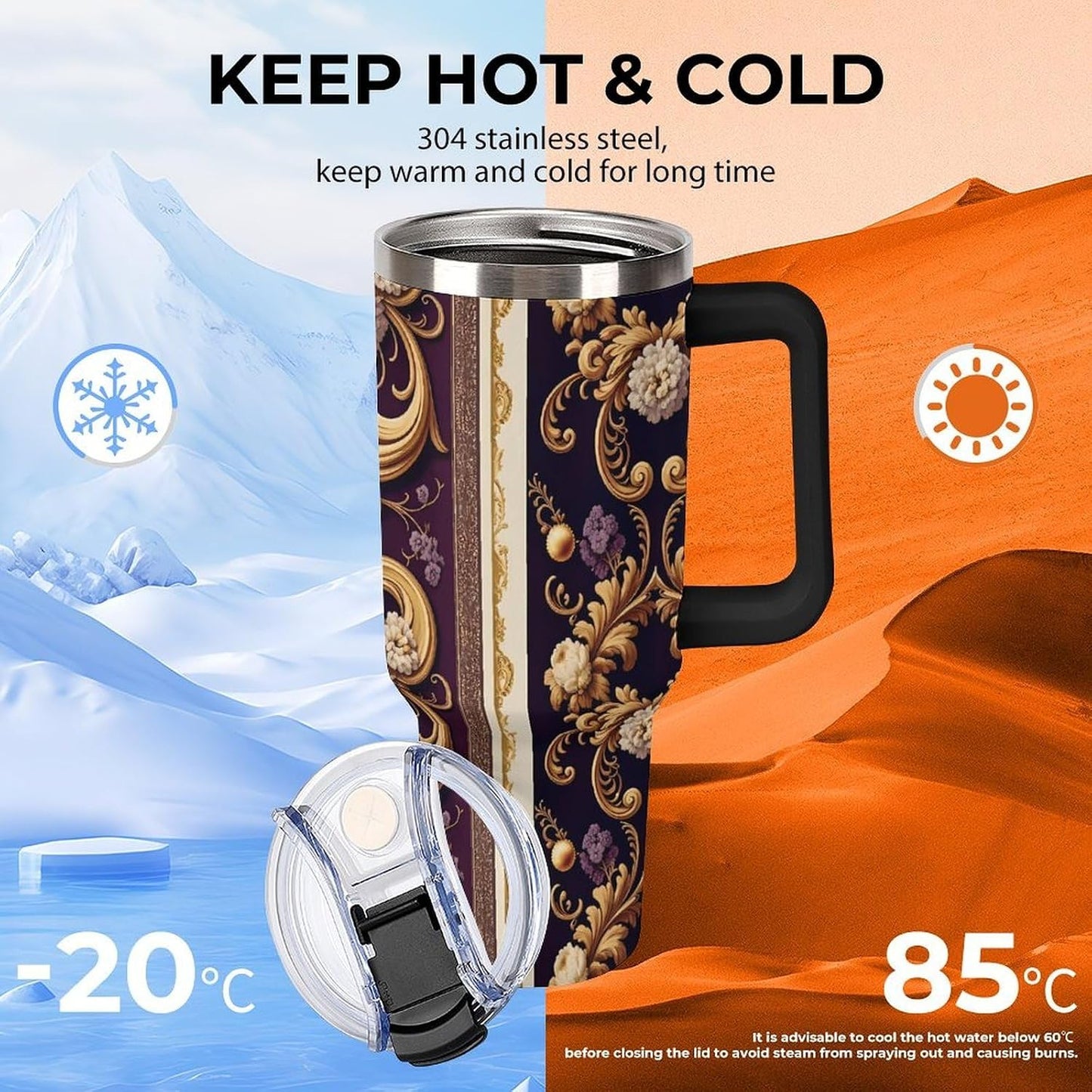 Leakproof Car Cup Vacuum Sealed With Lid For Office Crystal Clear Blue Water Ripple Print Drinkware Light Rose Red-style-5 - Colors F