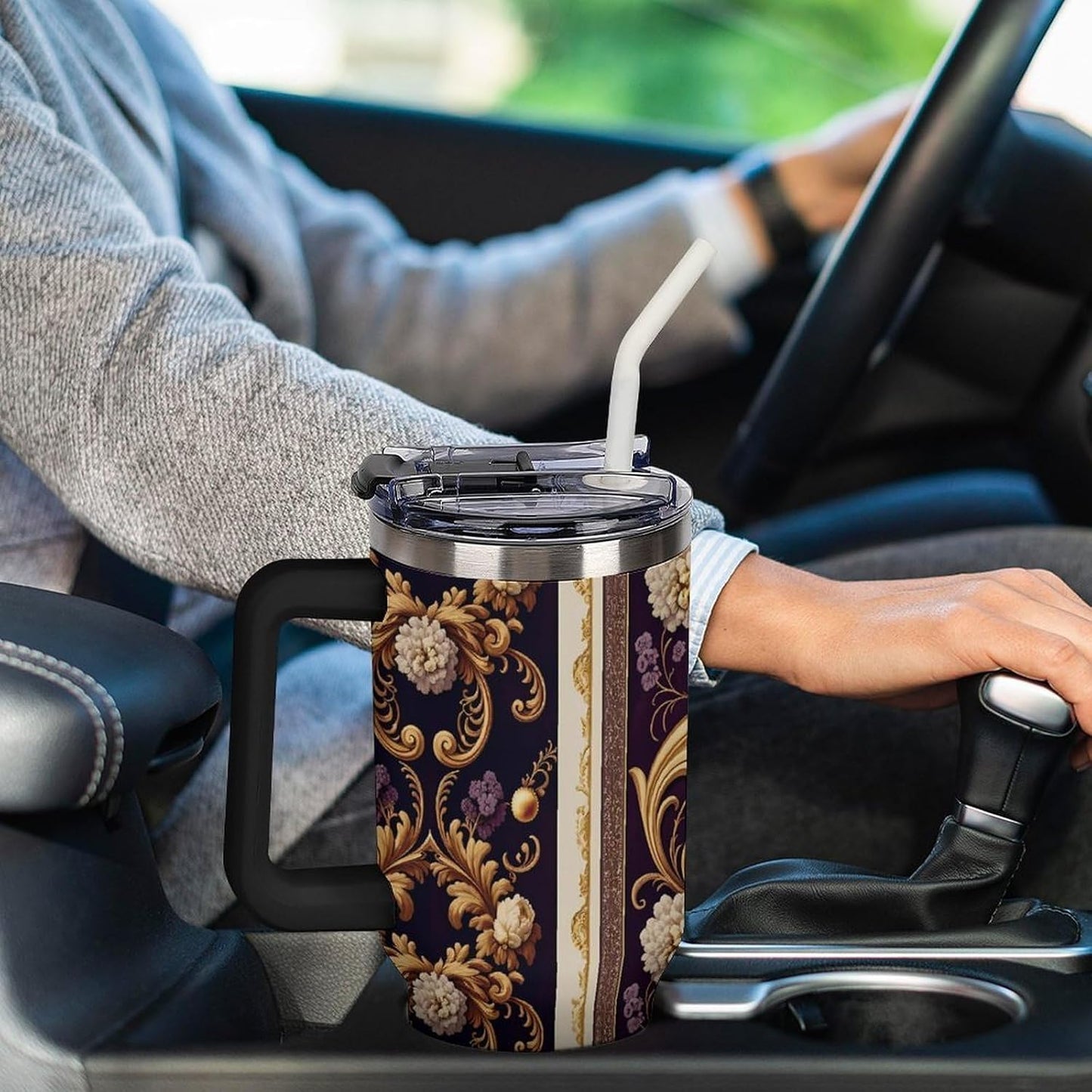 Leakproof Car Cup Vacuum Sealed With Lid For Office Crystal Clear Blue Water Ripple Print Drinkware Light Rose Red-style-5 - Colors F