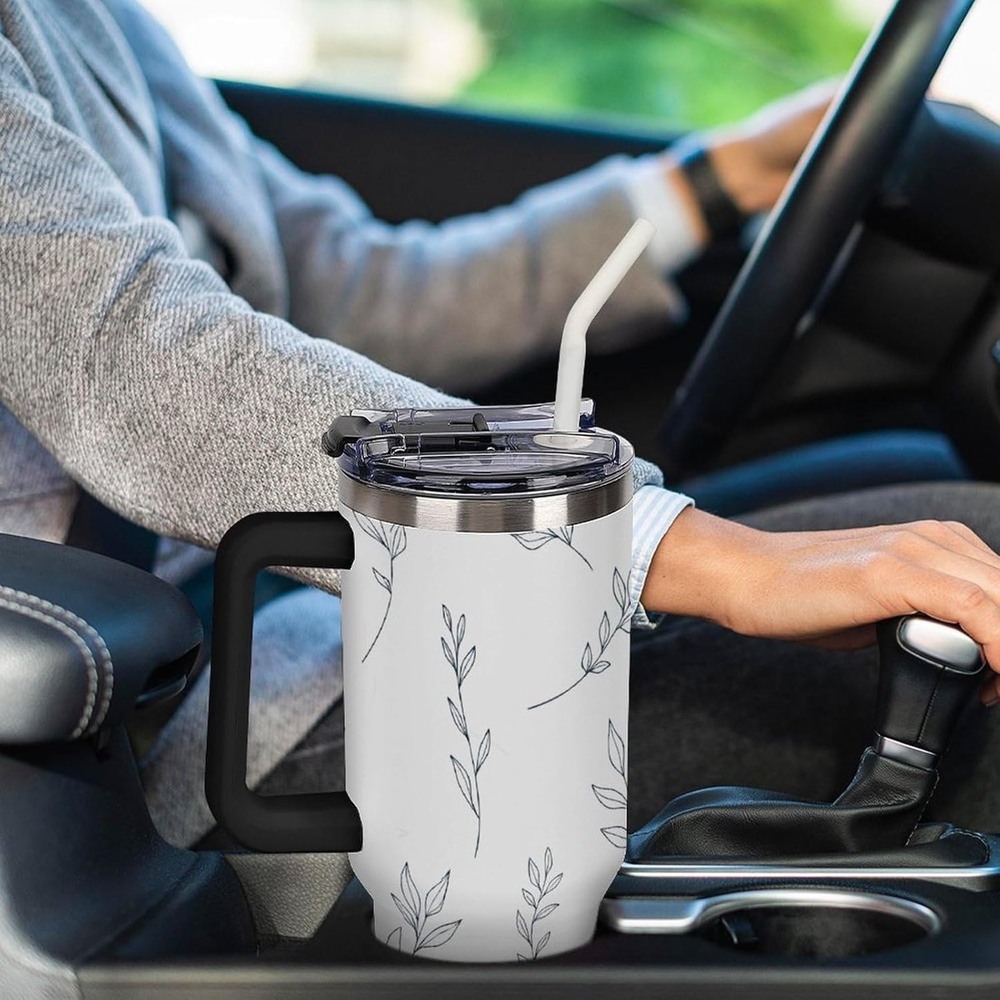 Leakproof Car Cup Vacuum Sealed With Lid For Office Crystal Clear Blue Water Ripple Print Drinkware Light Rose Red-style-5 - Colors F