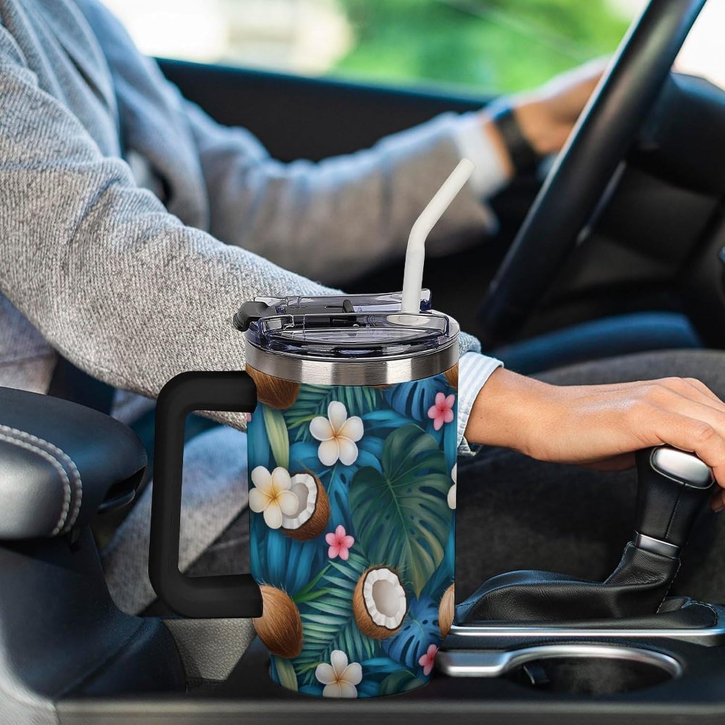 Leakproof Car Cup Vacuum Sealed With Lid For Office Crystal Clear Blue Water Ripple Print Drinkware Light Rose Red-style-5 - Colors F