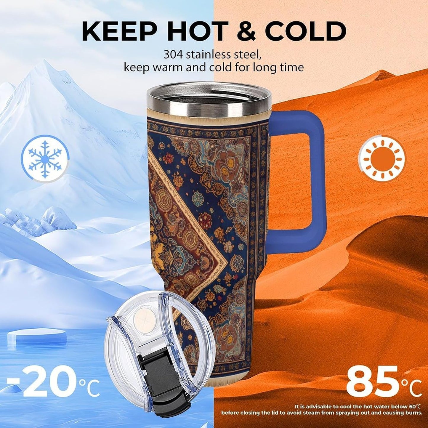 Leakproof Car Cup Vacuum Sealed With Lid For Office Crystal Clear Blue Water Ripple Print Drinkware Light Rose Red-style-5 - Colors F