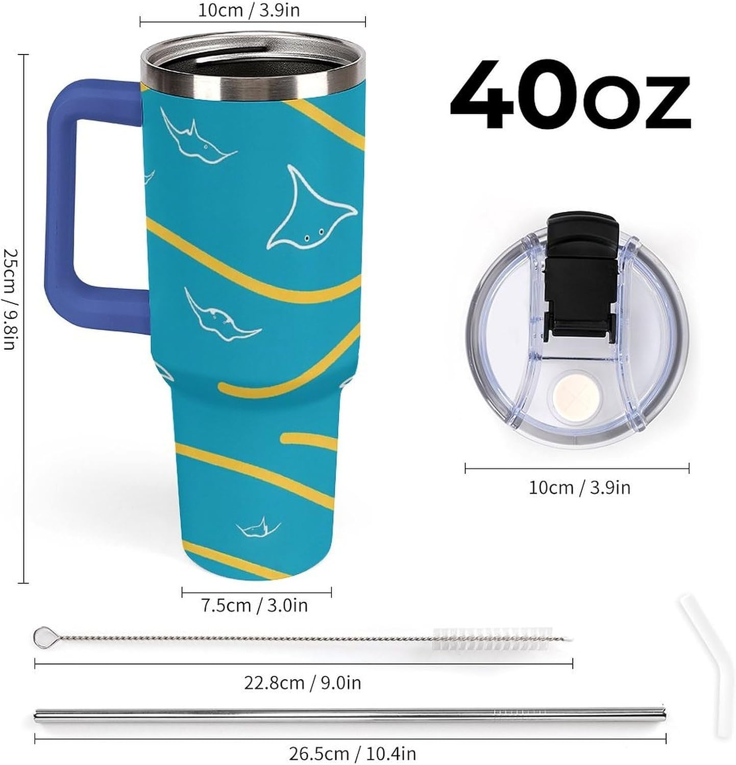 Leakproof Car Cup Vacuum Sealed With Lid For Office Crystal Clear Blue Water Ripple Print Drinkware Light Rose Red-style-5 - Colors F