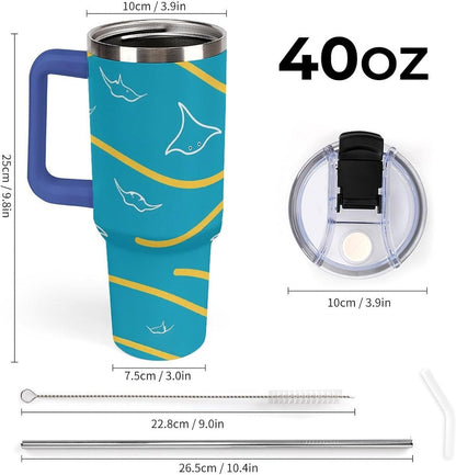 Leakproof Car Cup Vacuum Sealed With Lid For Office Crystal Clear Blue Water Ripple Print Drinkware Light Rose Red-style-5 - Colors F