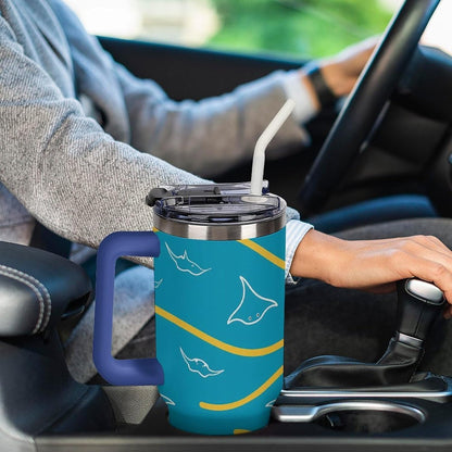 Leakproof Car Cup Vacuum Sealed With Lid For Office Crystal Clear Blue Water Ripple Print Drinkware Light Rose Red-style-5 - Colors F