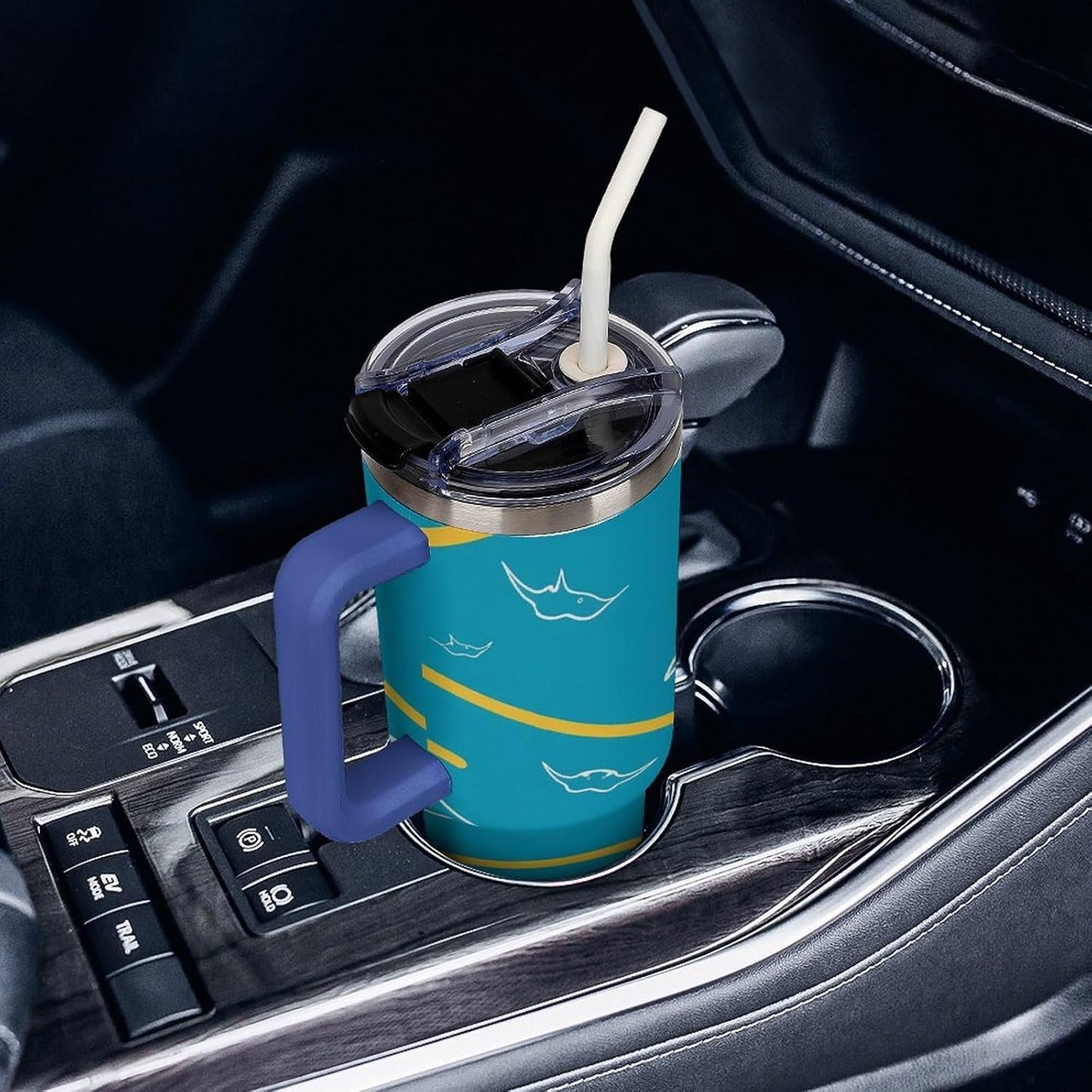 Leakproof Car Cup Vacuum Sealed With Lid For Office Crystal Clear Blue Water Ripple Print Drinkware Light Rose Red-style-5 - Colors F