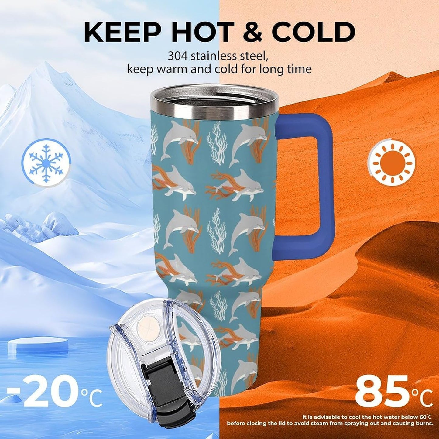 Leakproof Car Cup Vacuum Sealed With Lid For Office Crystal Clear Blue Water Ripple Print Drinkware Light Rose Red-style-5 - Colors F