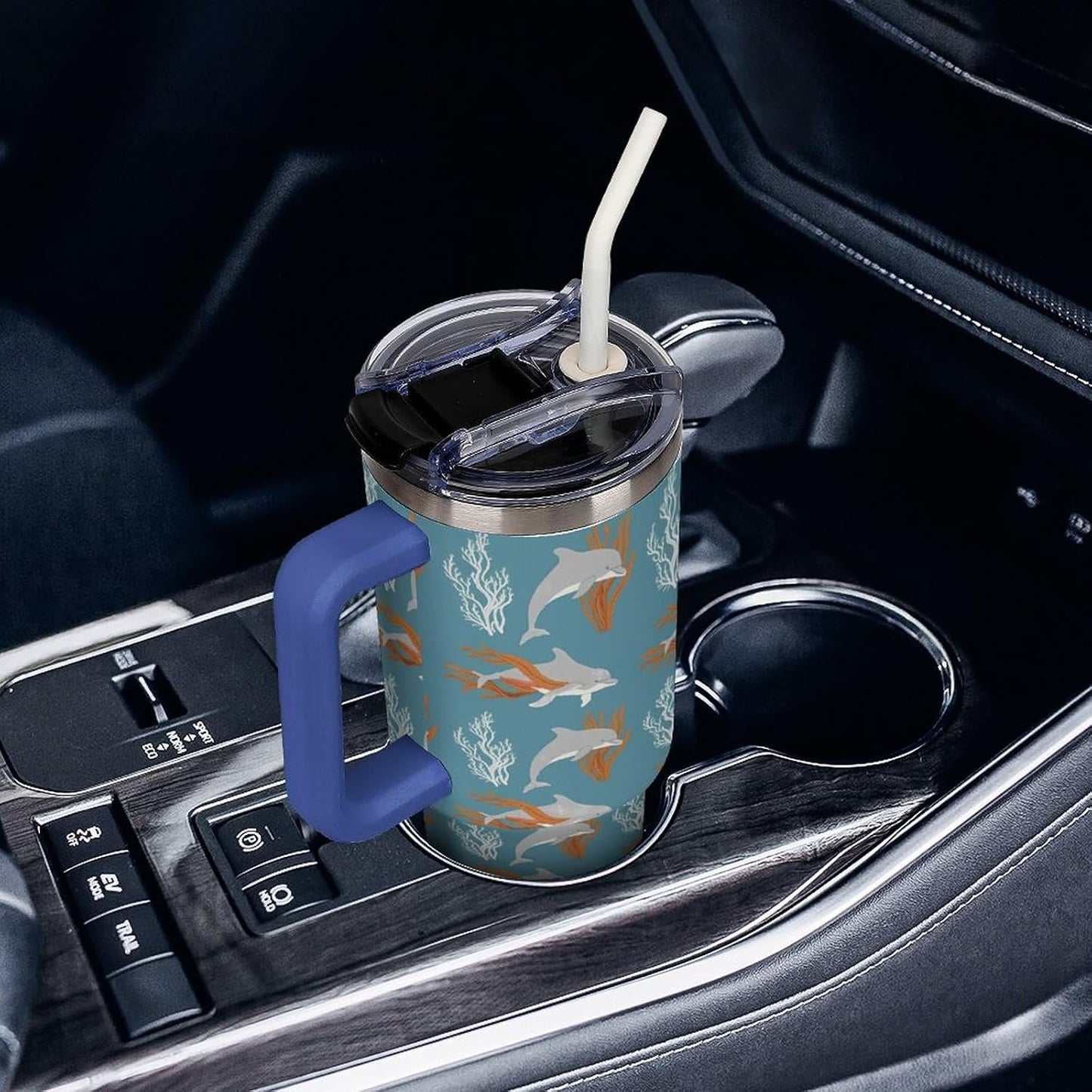 Leakproof Car Cup Vacuum Sealed With Lid For Office Crystal Clear Blue Water Ripple Print Drinkware Light Rose Red-style-5 - Colors F