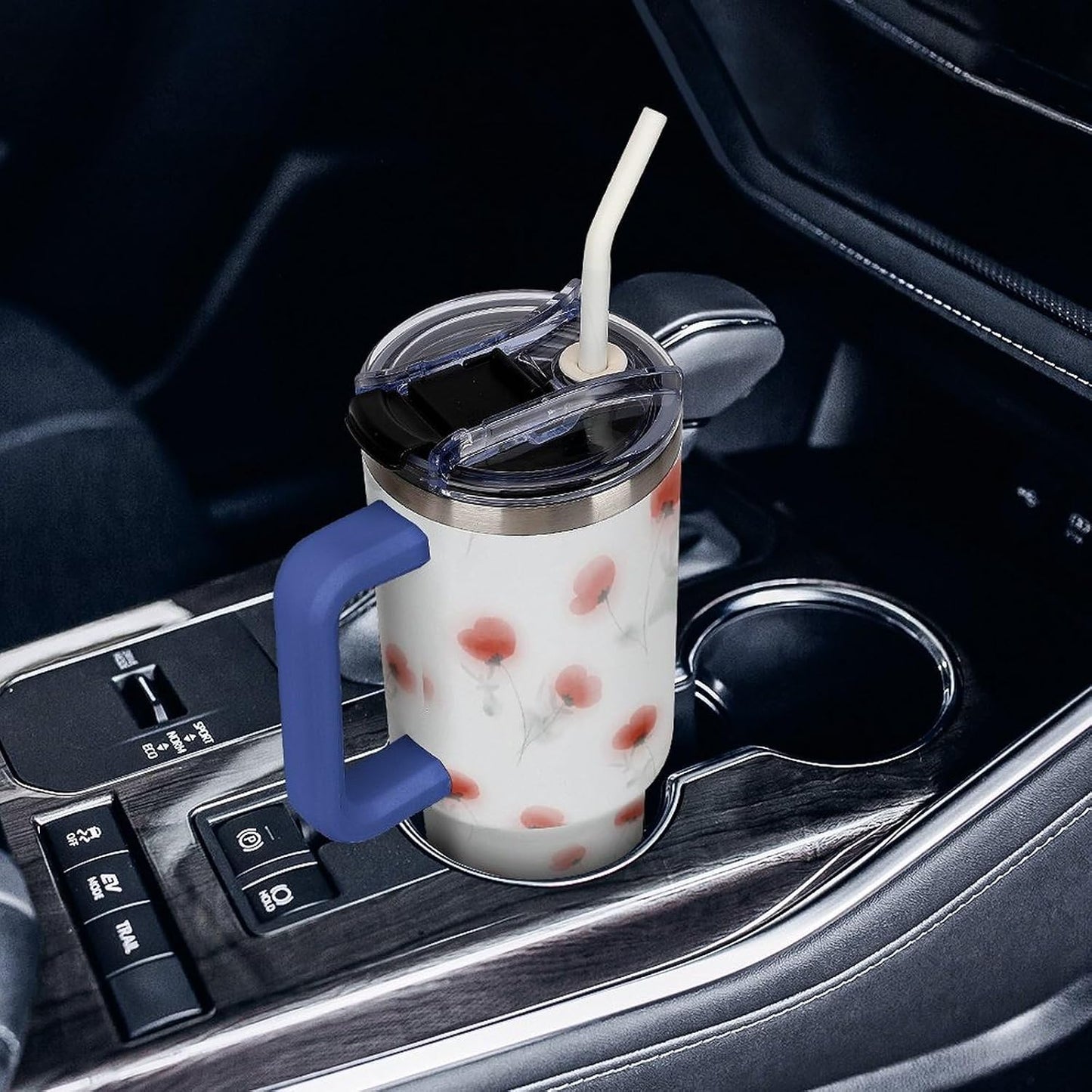 Leakproof Car Cup Vacuum Sealed With Lid For Office Crystal Clear Blue Water Ripple Print Drinkware Light Rose Red-style-5 - Colors F